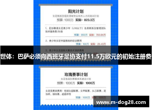 世体：巴萨必须向西班牙足协支付11.5万欧元的初始注册费